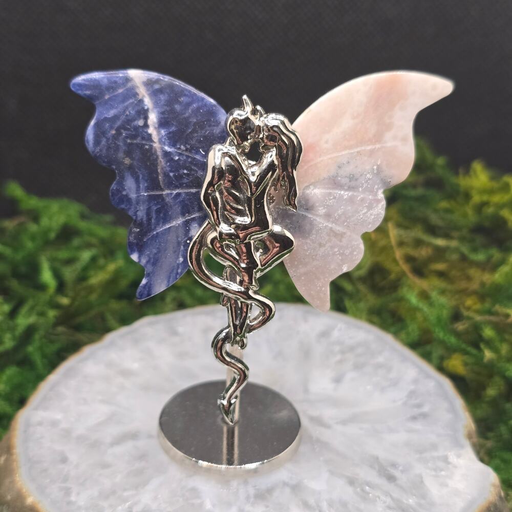 Sodalite Flower Agate Fairy Devil 3" Crystal Wings Good Evil Figurine